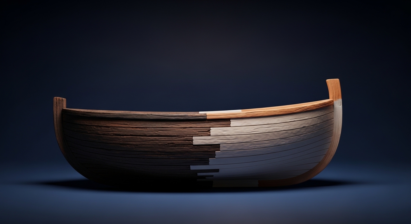 二つの時代の板が一つの船体に共存する — どこまでが同じ船なのか